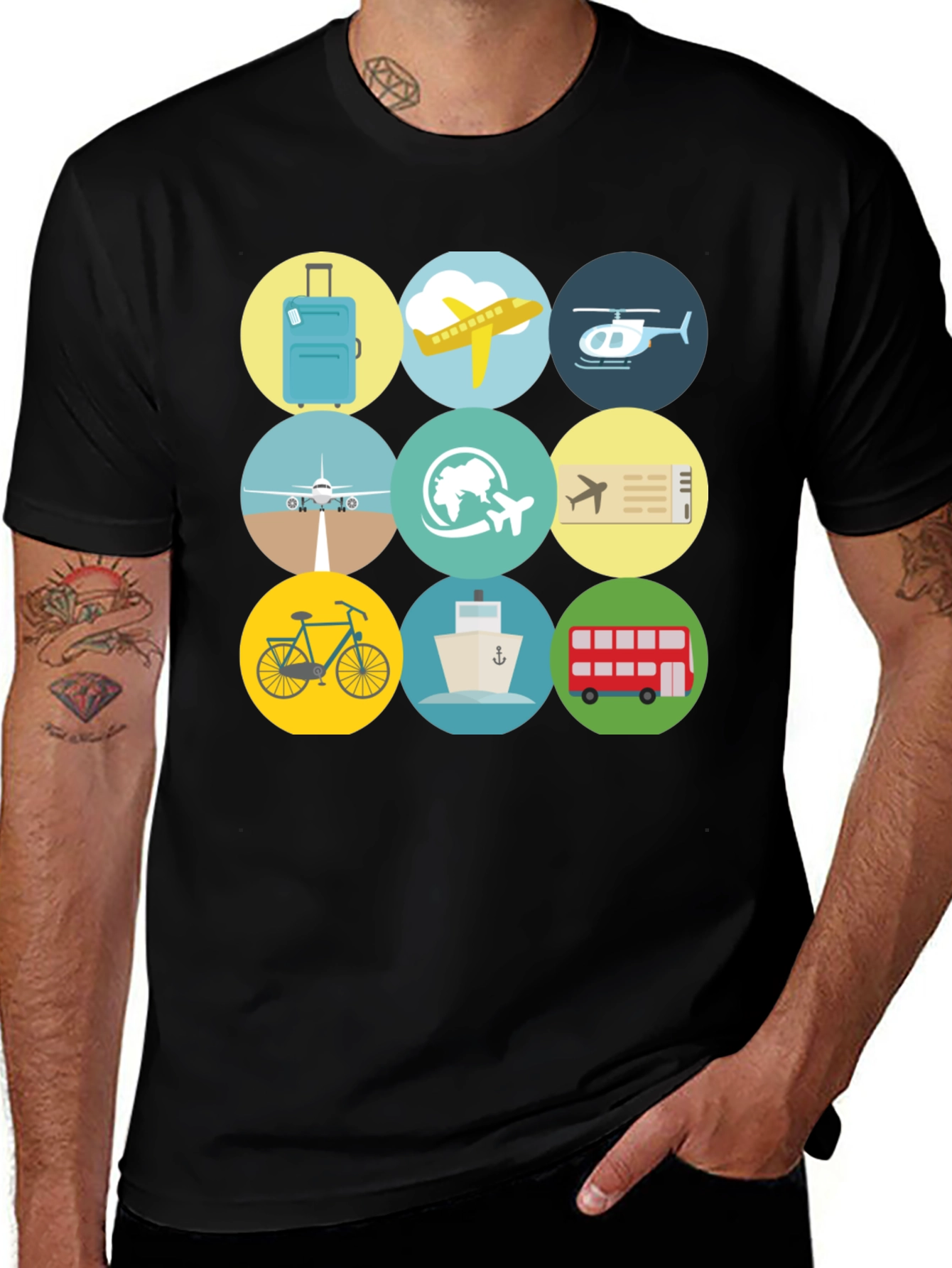 Travel Icons T-Shirt - Black Cotton Tee