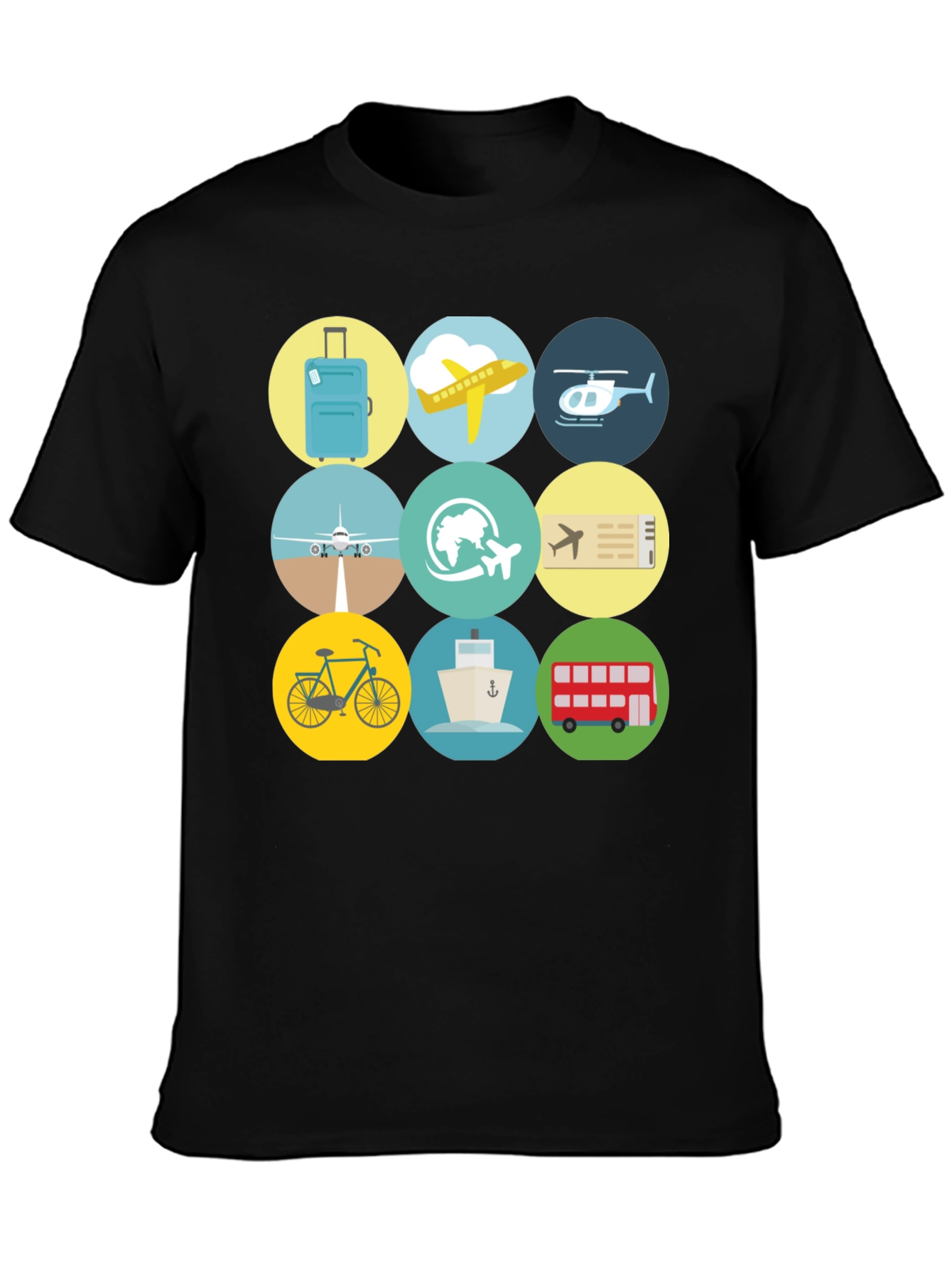 Travel Icons T-Shirt - Black Cotton Tee