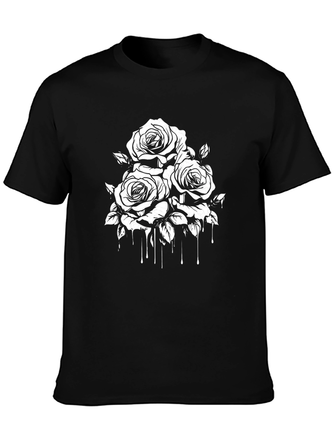 Mens Black T-Shirt with Rose Graphic