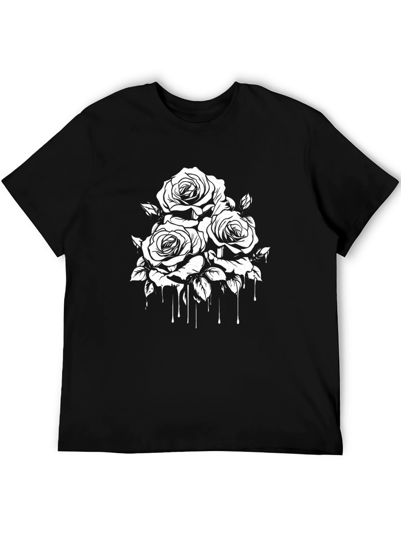Mens Black T-Shirt with Rose Graphic