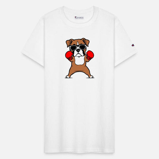 Boxer Dog Wearing Boxing Gloves & Sunglasses