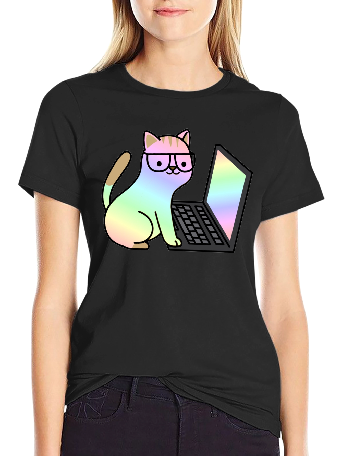 Cat Coder T-Shirt - Black Unisex
