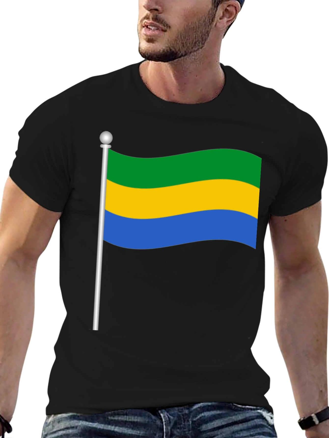 Gabon Flag Graphic Tee - Black T-Shirt