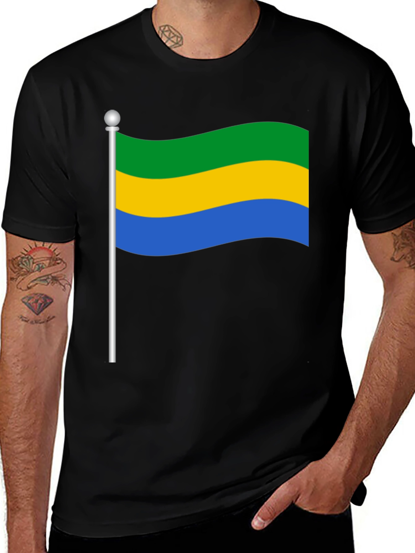 Gabon Flag Graphic Tee - Black T-Shirt