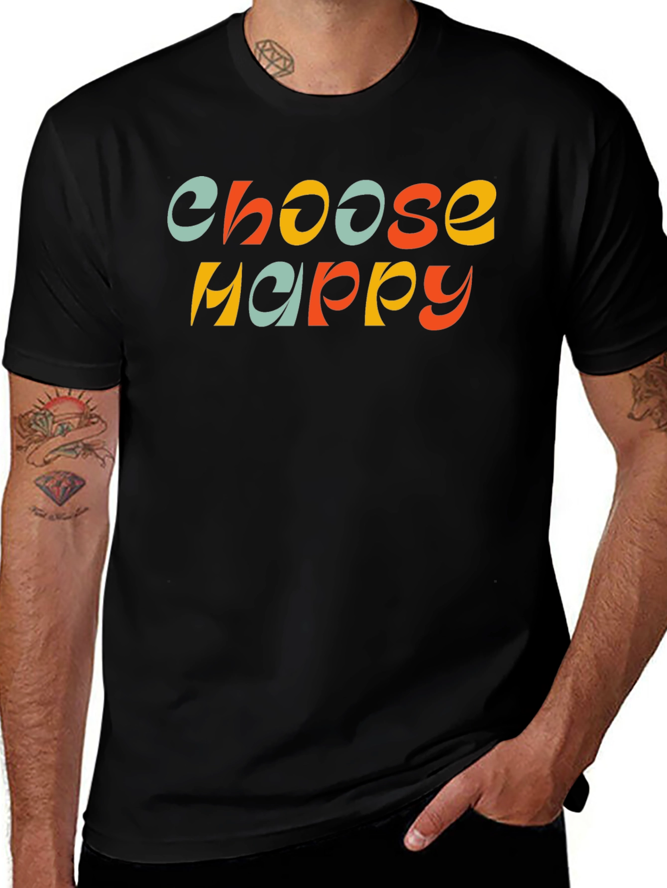 Choose Happy Retro Graphic Tee - Black