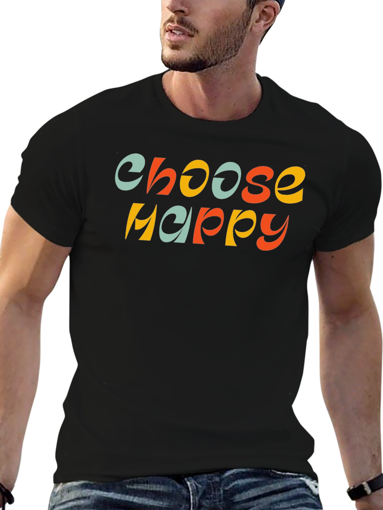 Choose Happy Retro Graphic Tee - Black