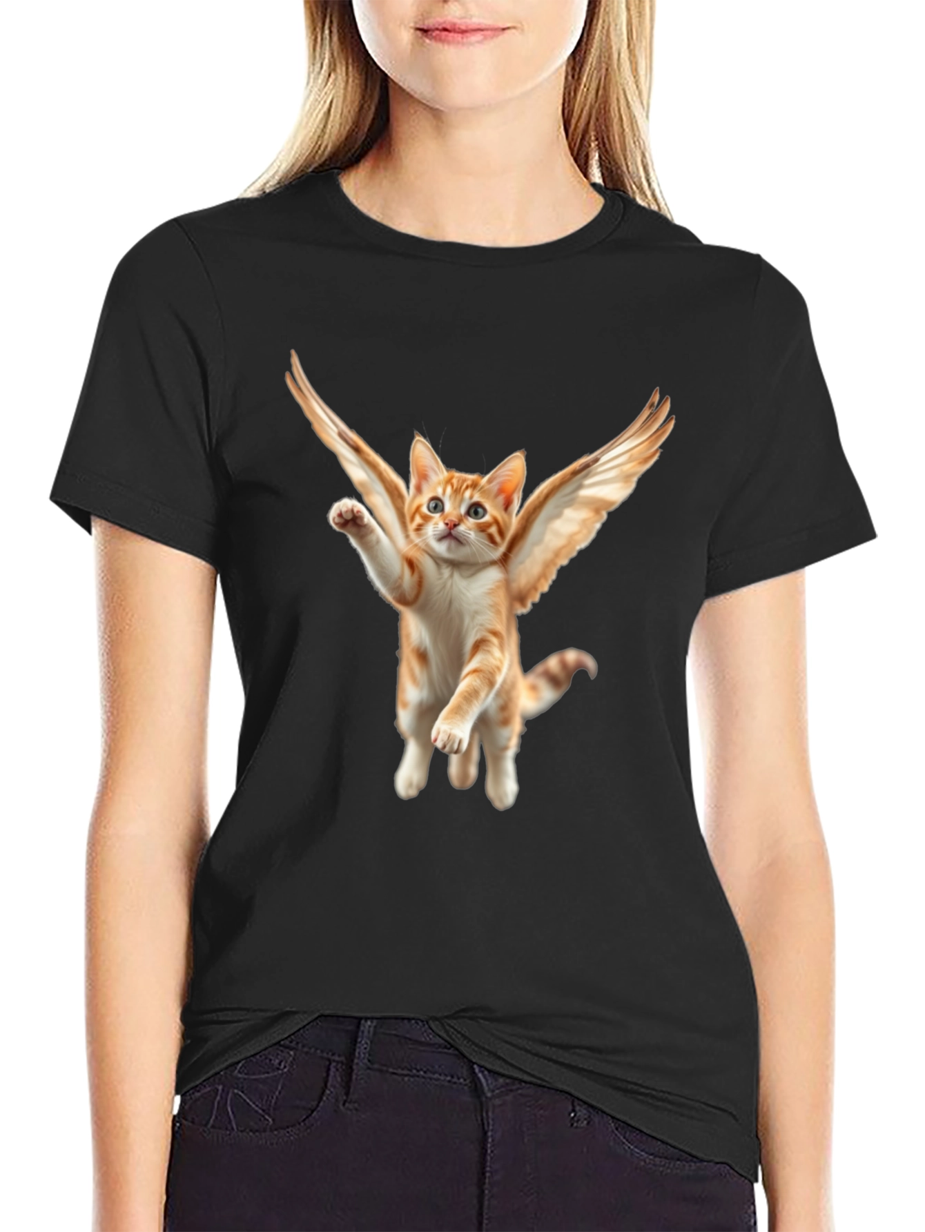 Angel Cat T-Shirt - Flying Feline Design