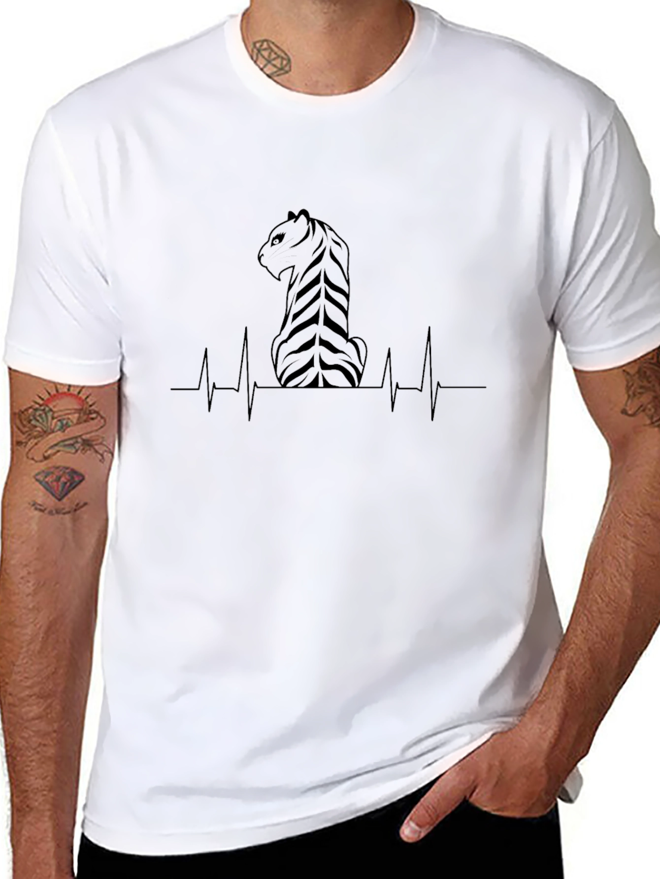 Tiger Heartbeat Graphic Tee - Cool Black Shirt