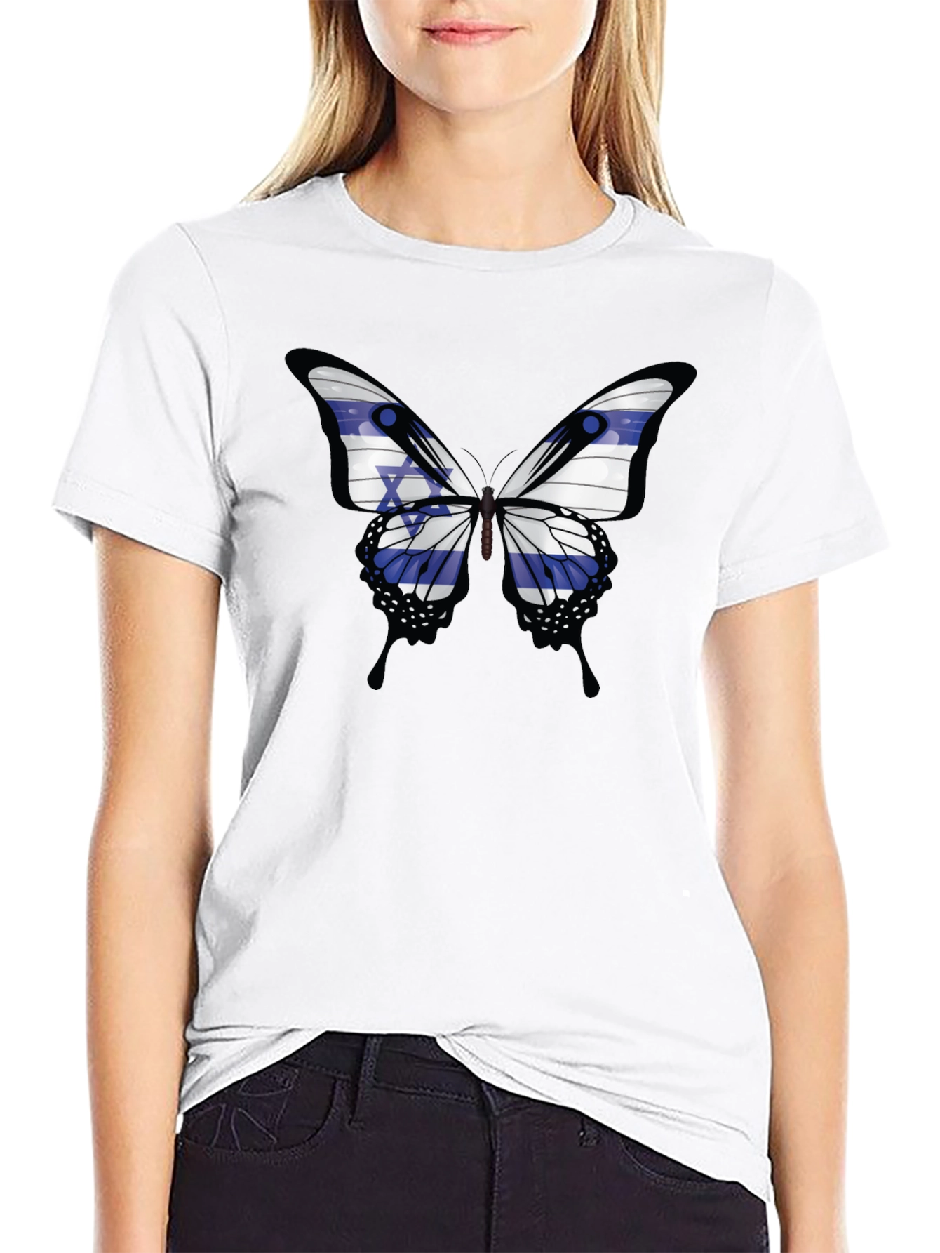 Israeli Flag Butterfly Graphic T-Shirt