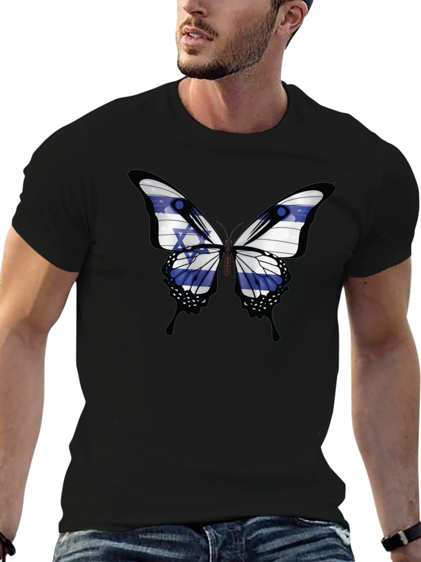 Israeli Flag Butterfly Graphic T-Shirt