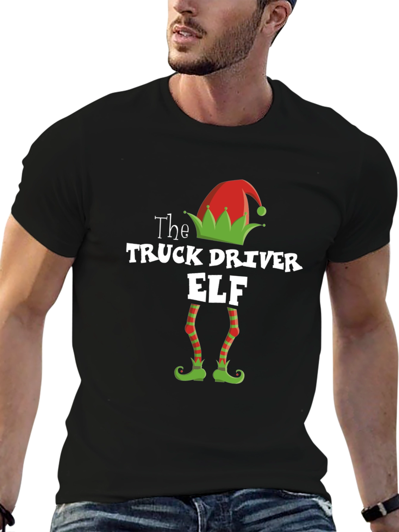 Truck Driver Elf Christmas Holiday T-Shirt