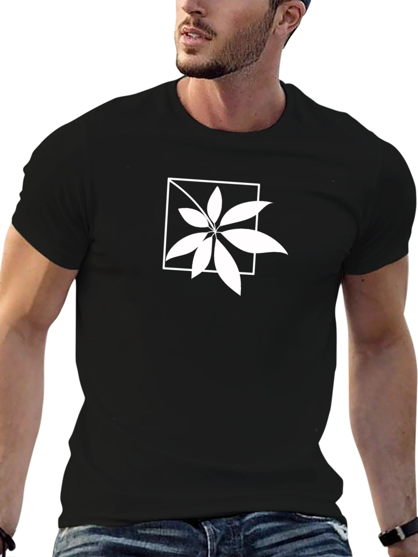 Modern Leaf Design Black T-Shirt