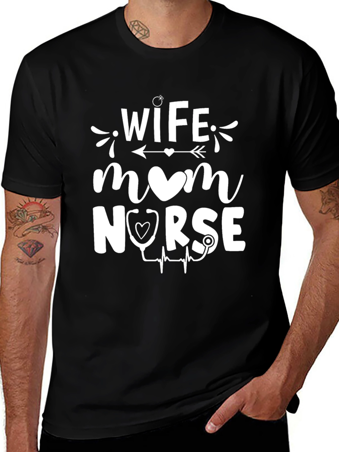 Wife Mom Nurse Graphic Tee - Black