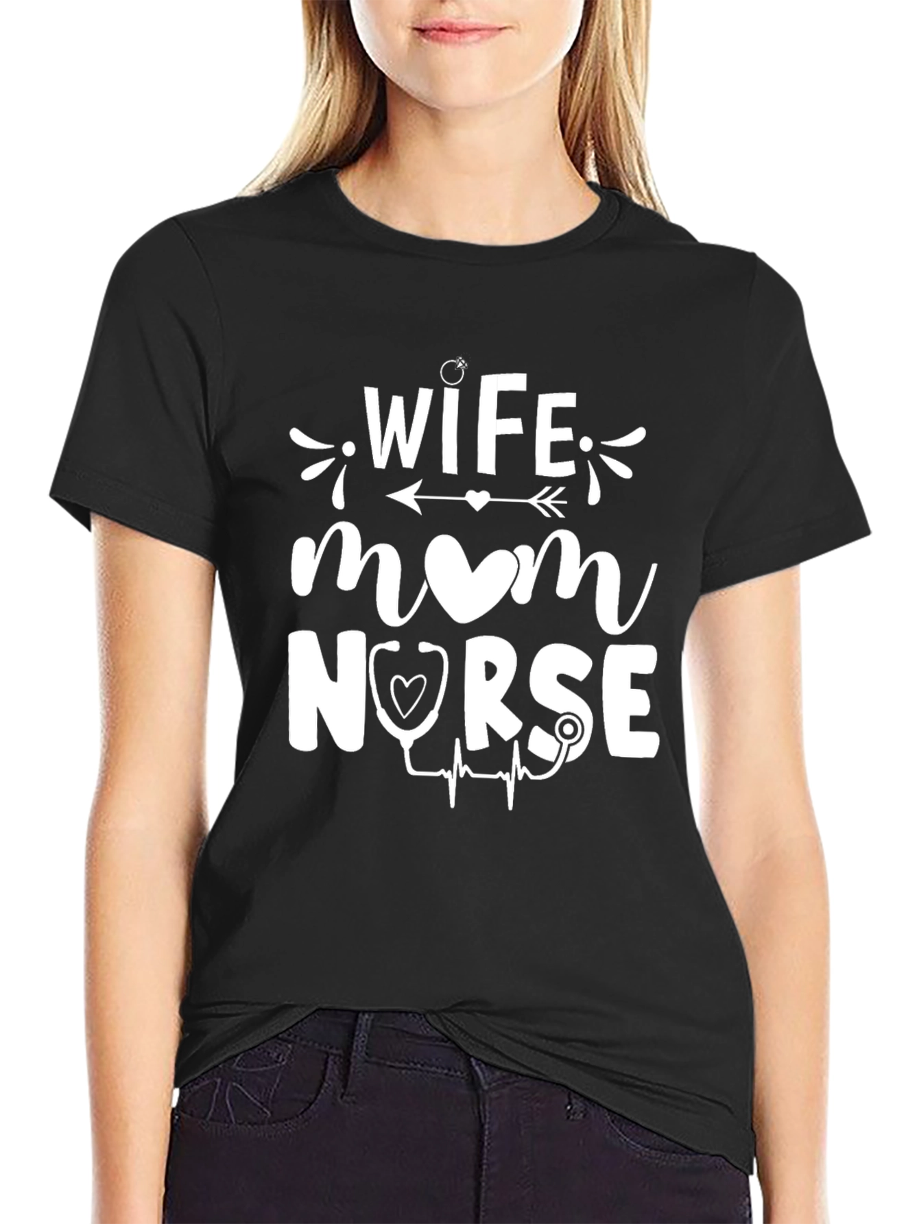 Wife Mom Nurse Graphic Tee - Black