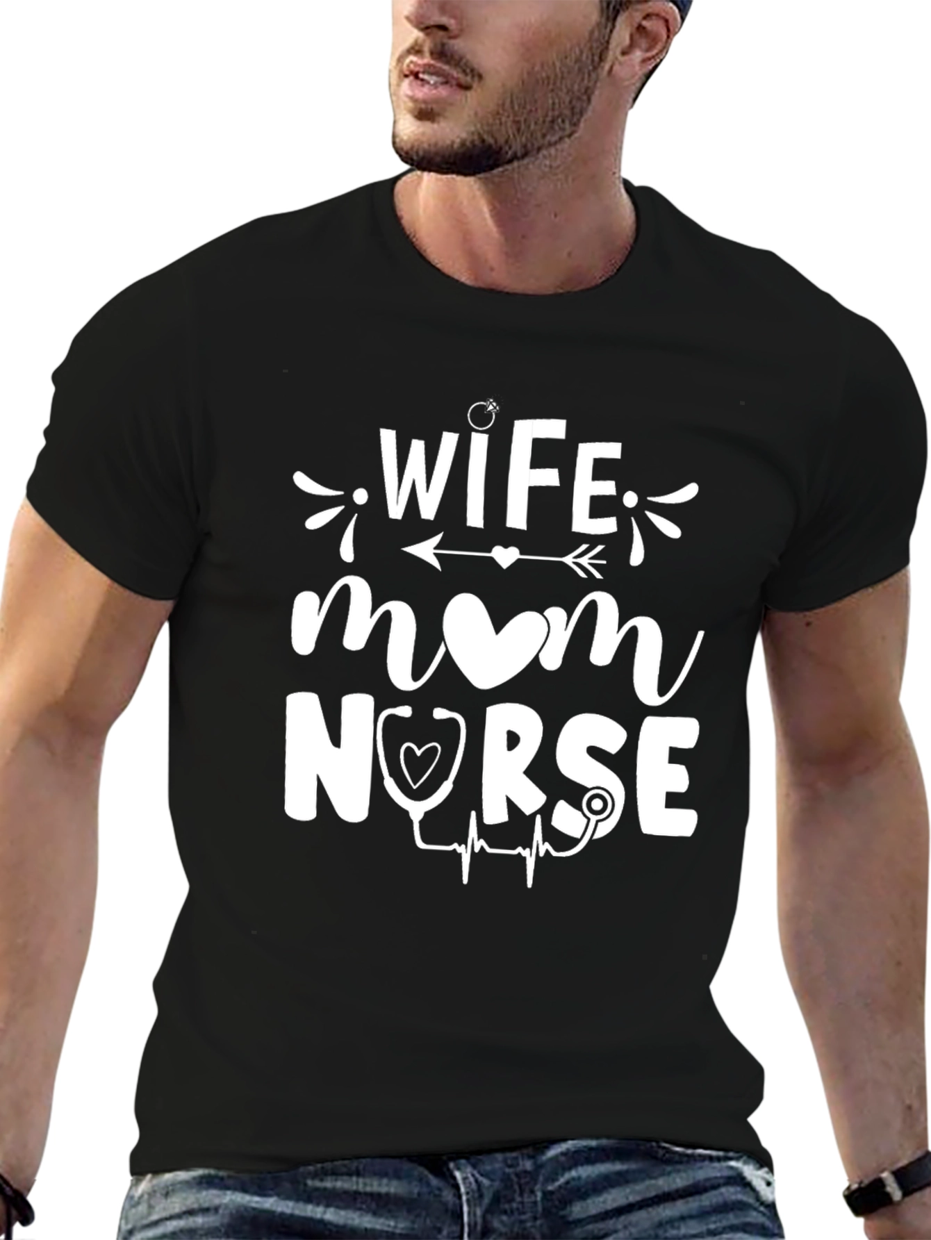 Wife Mom Nurse Graphic Tee - Black