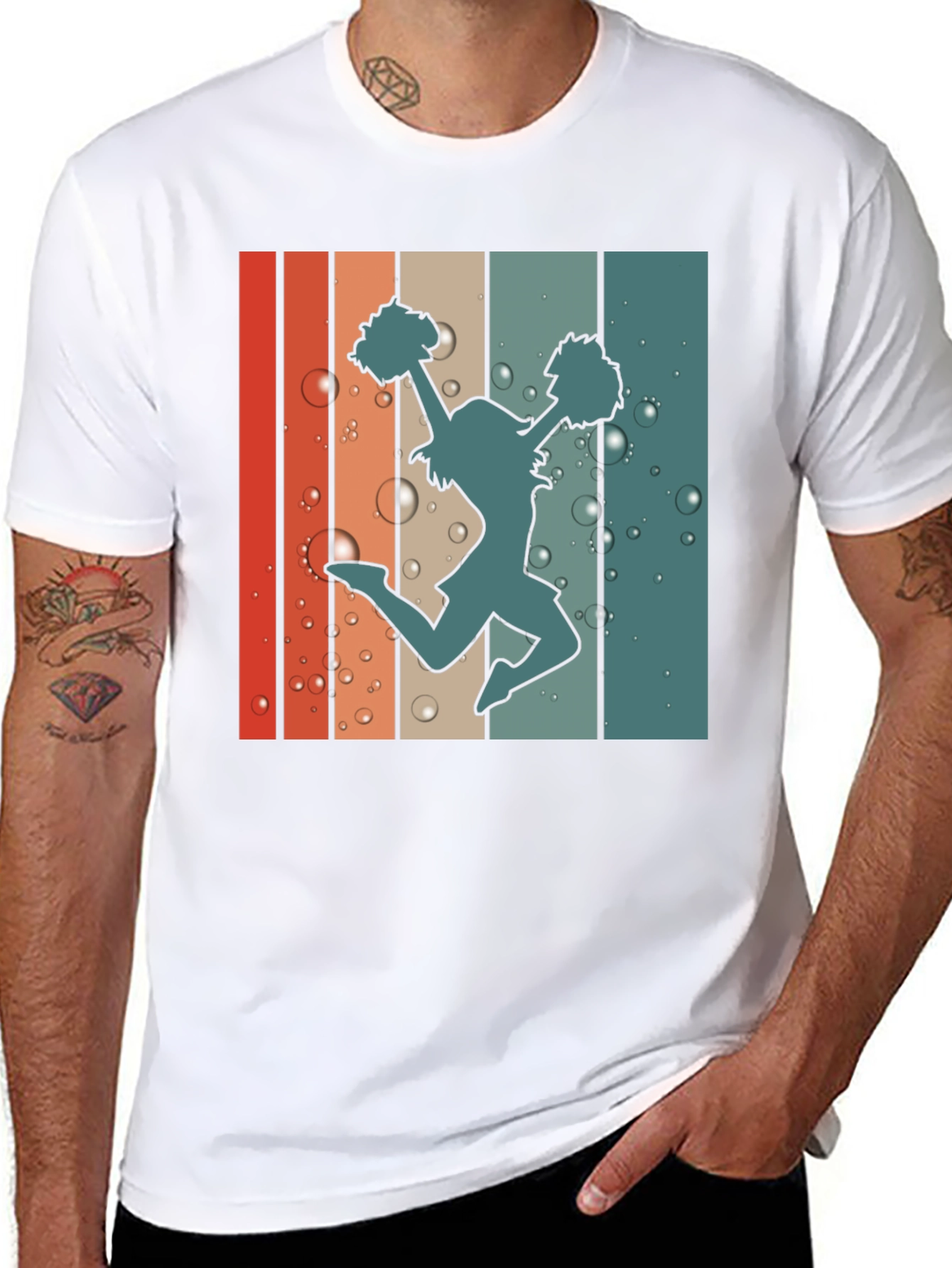 Retro Cheerleader Graphic T-Shirt - Black