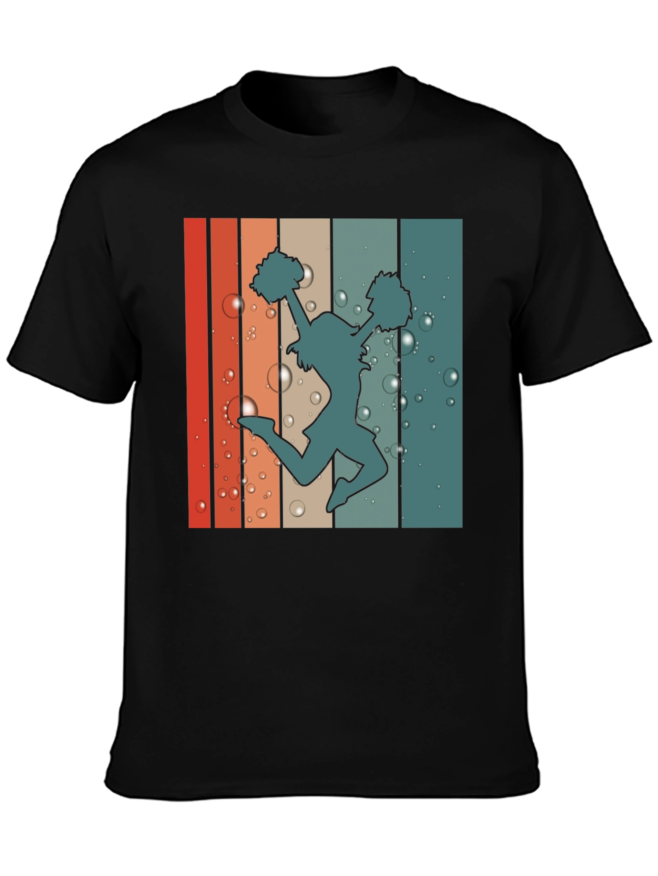 Retro Cheerleader Graphic T-Shirt - Black