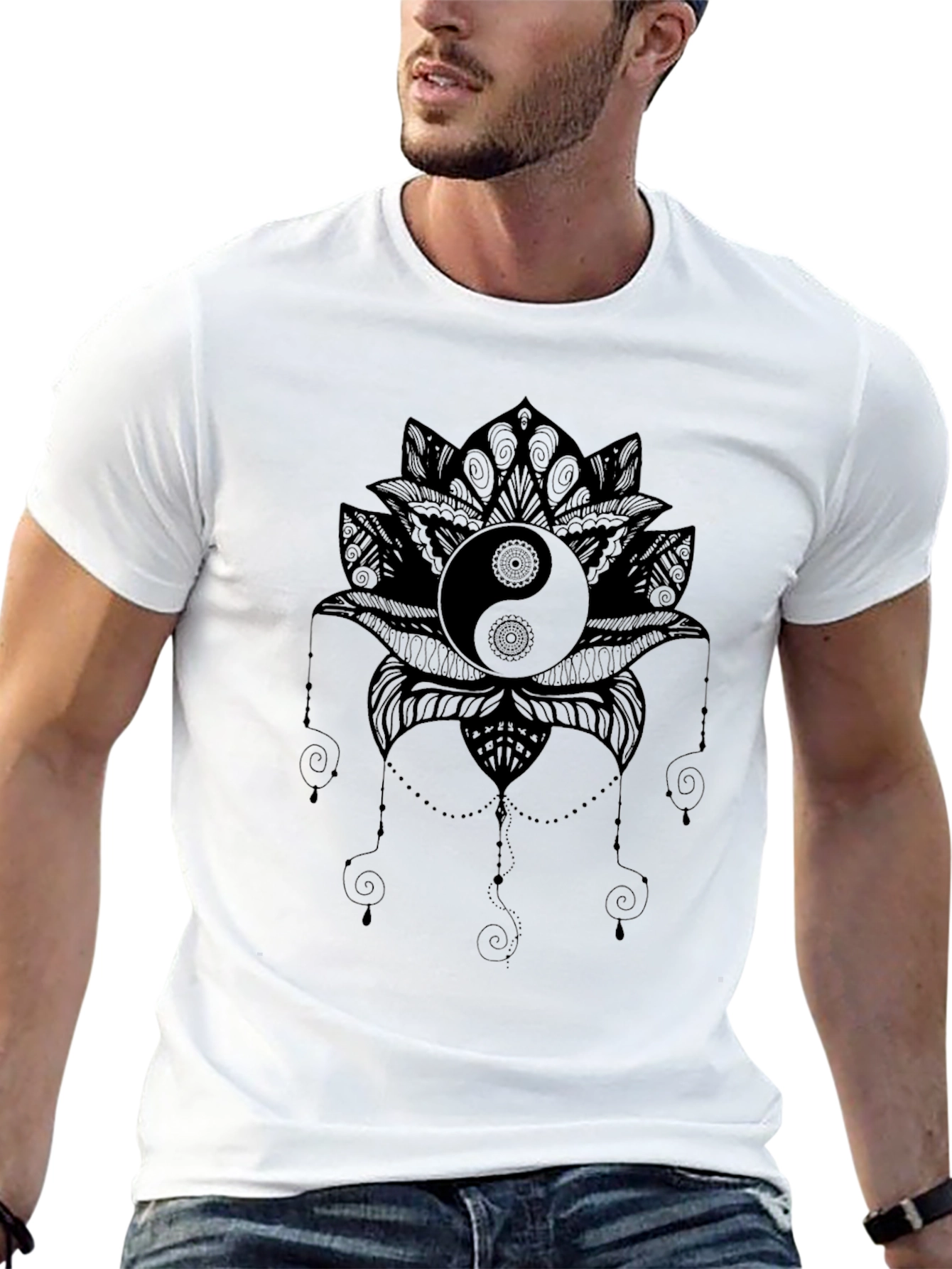 Yin Yang Lotus Graphic Tee - Black