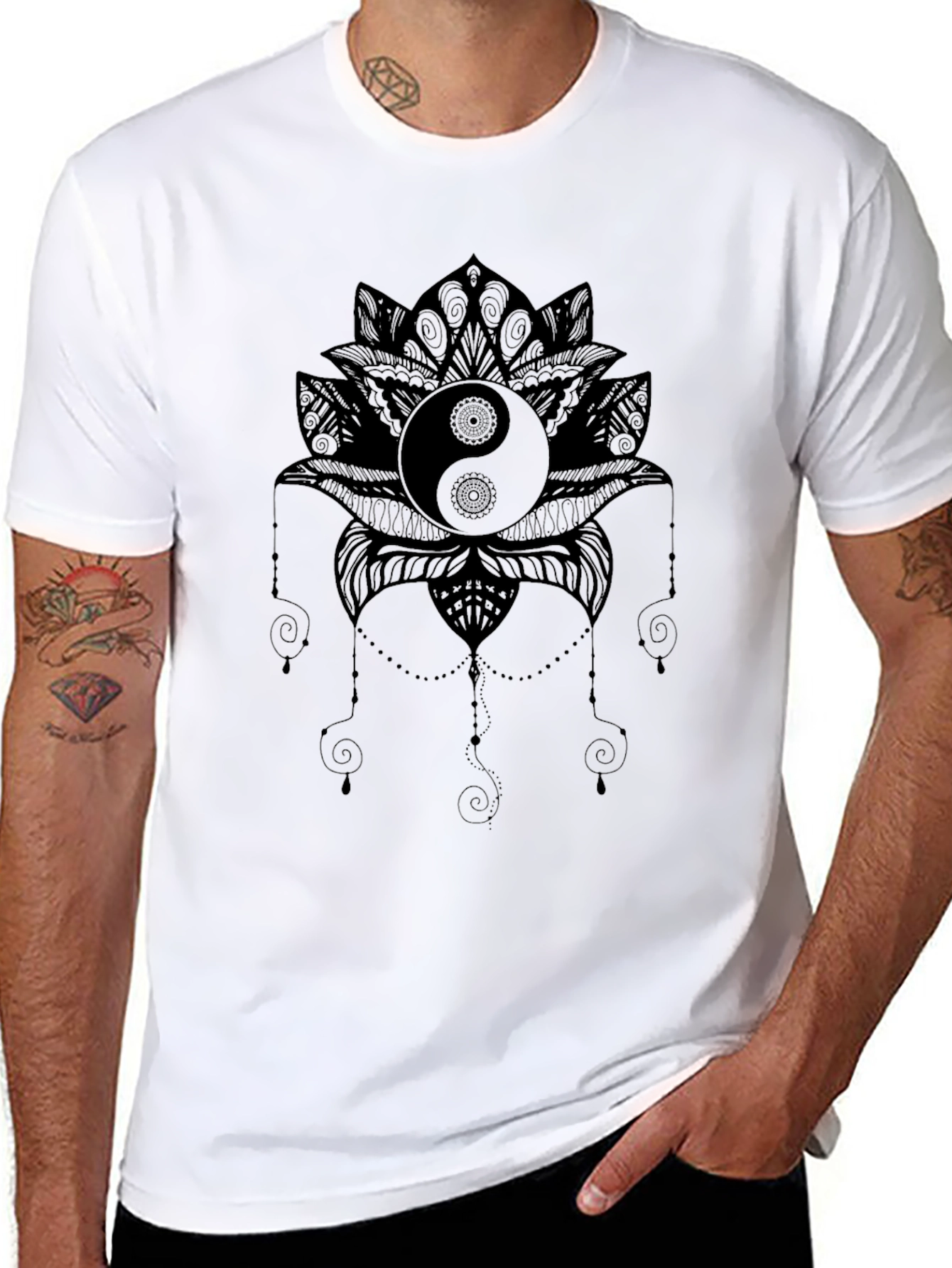 Yin Yang Lotus Graphic Tee - Black
