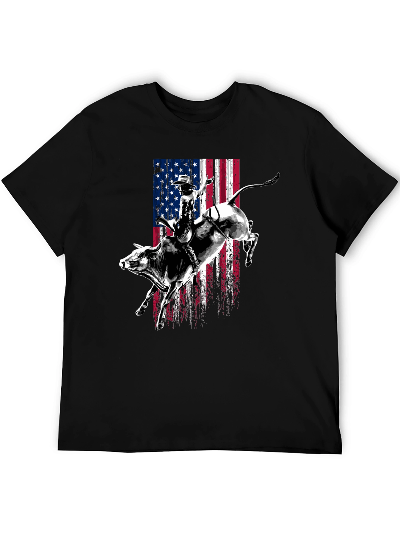Rodeo Bull Rider USA Flag Graphic T-Shirt