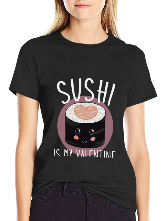 Sushi is My Valentine Graphic Tee - Black