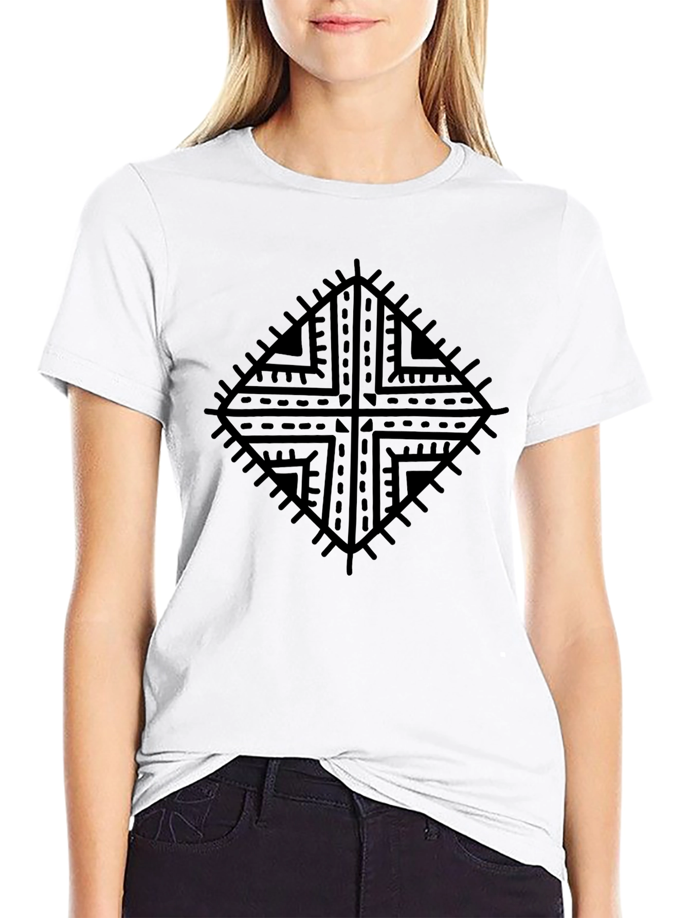 Tribal Pattern Graphic Tee - Black