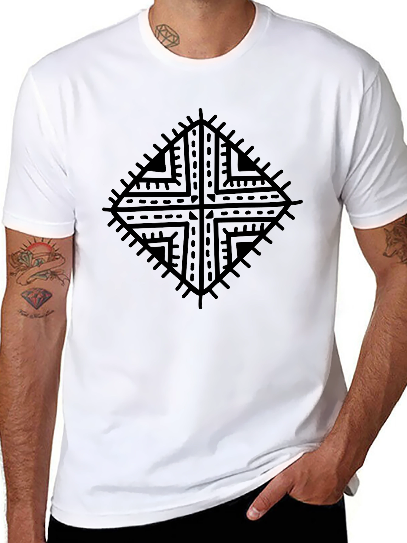 Tribal Pattern Graphic Tee - Black