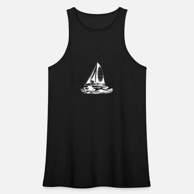 Chic Catamaran In Waves Under Sail Wind