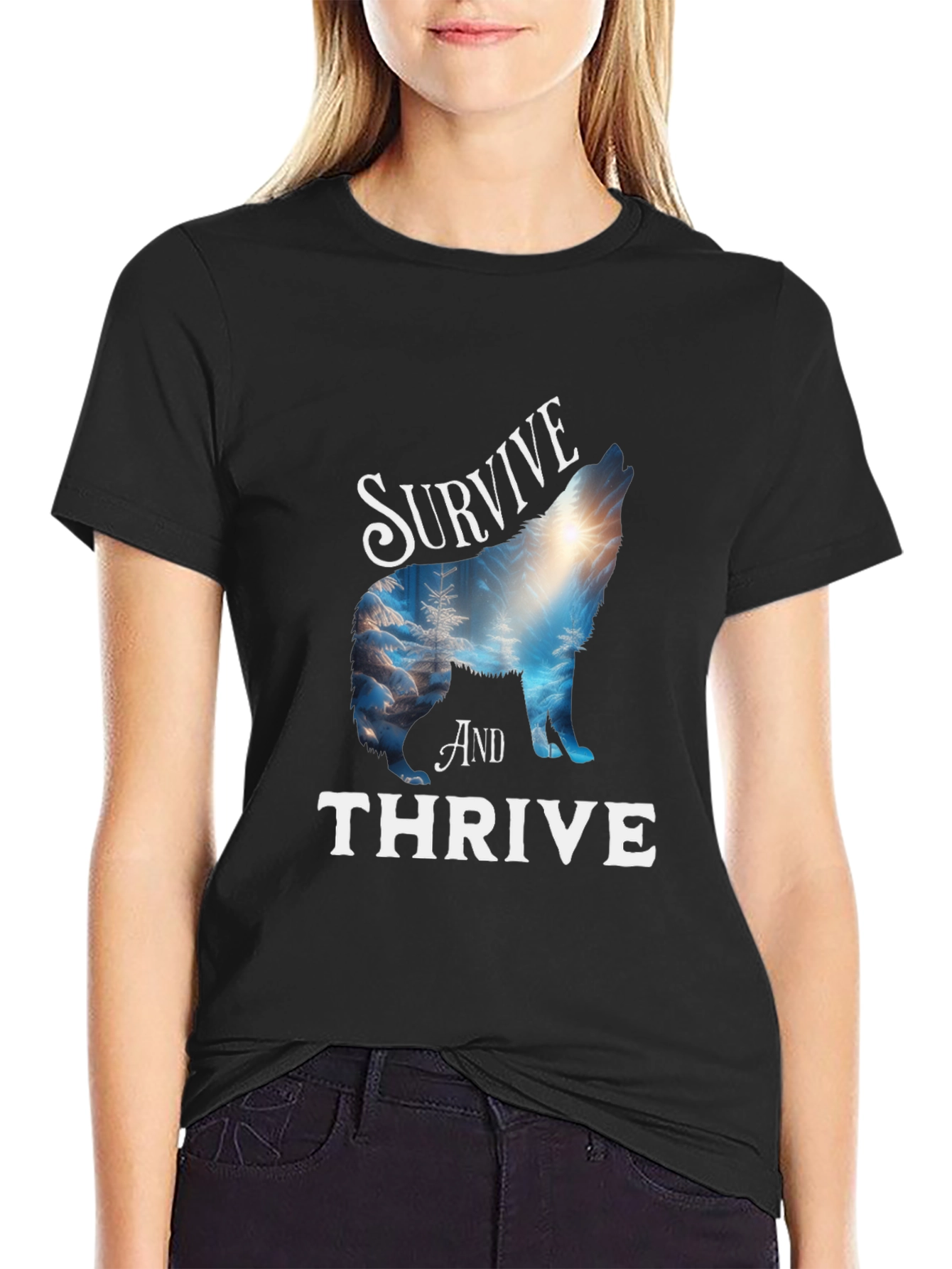 Survive and Thrive Wolf Graphic Tee - Black