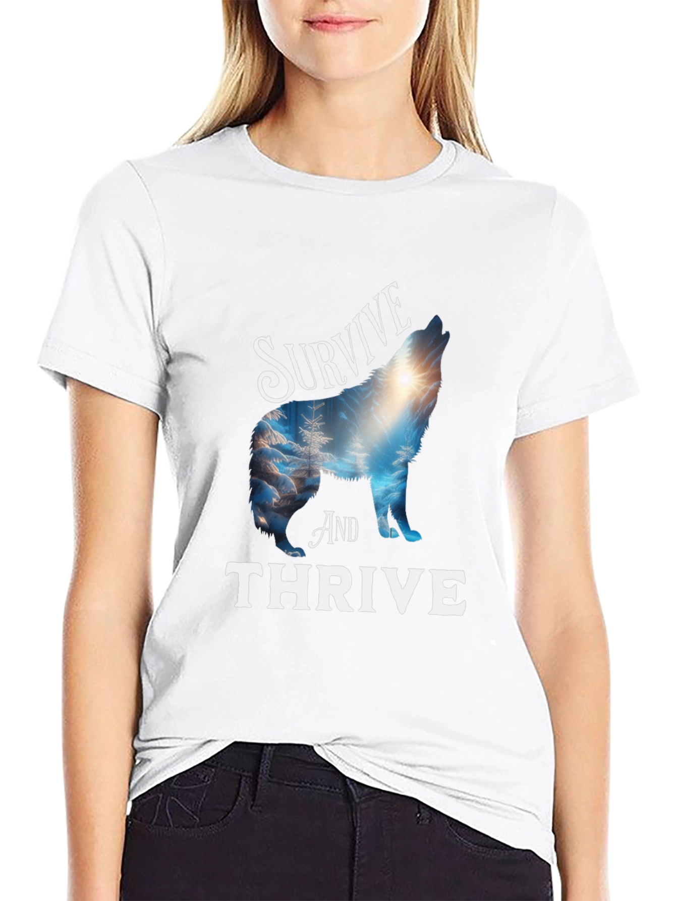 Survive and Thrive Wolf Graphic Tee - Black