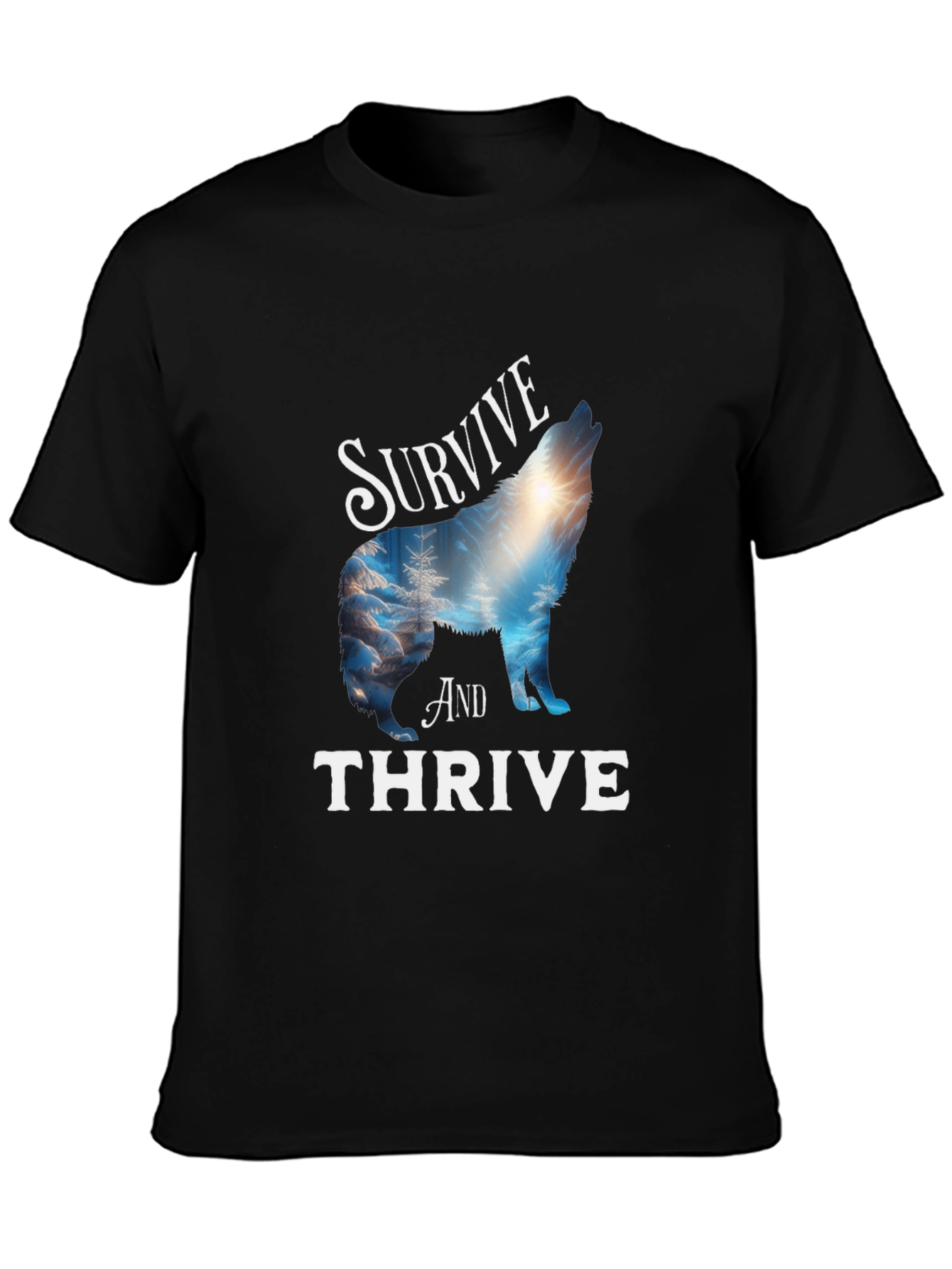 Survive and Thrive Wolf Graphic Tee - Black