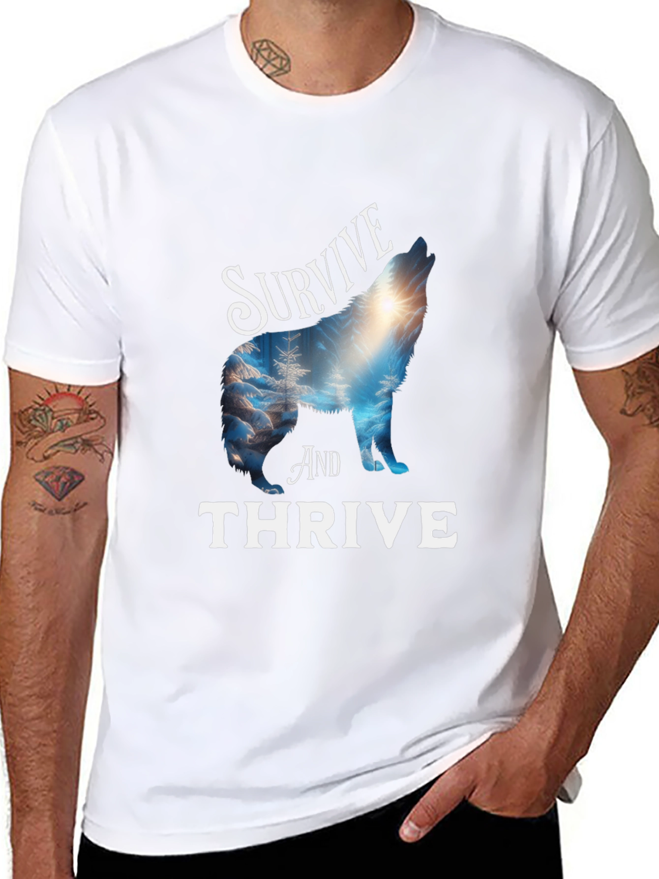 Survive and Thrive Wolf Graphic Tee - Black