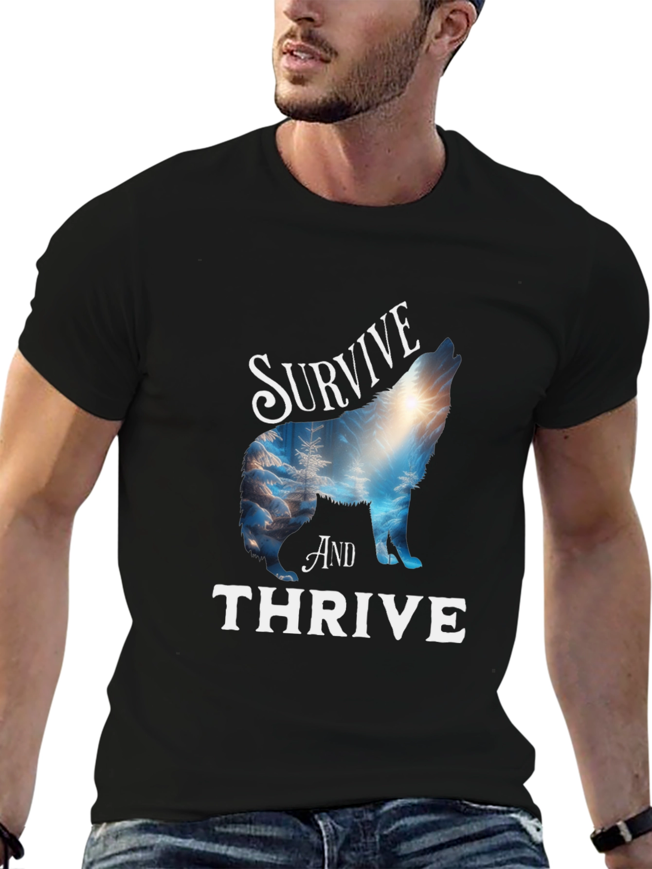 Survive and Thrive Wolf Graphic Tee - Black