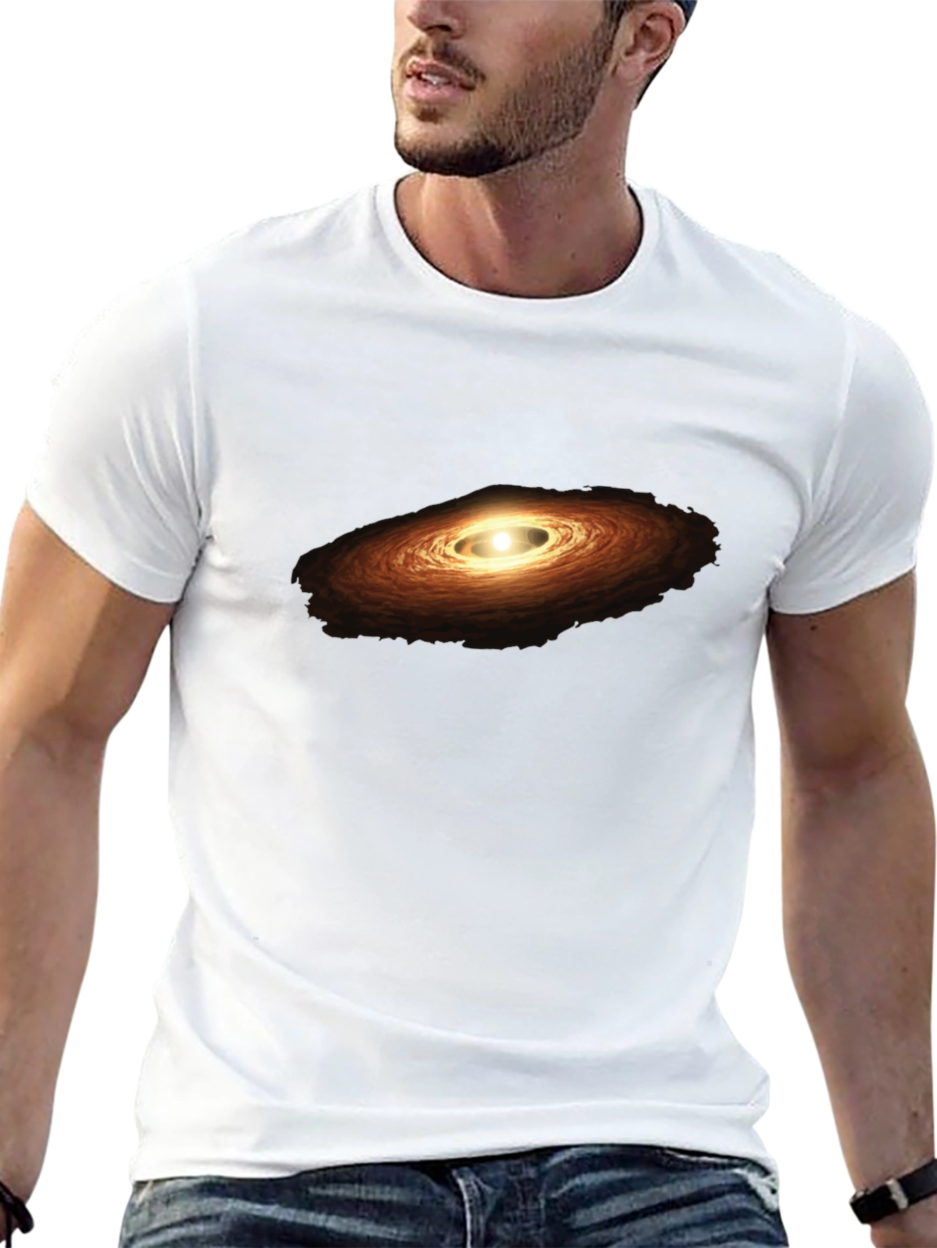 Galaxy Print Black Cotton T-Shirt
