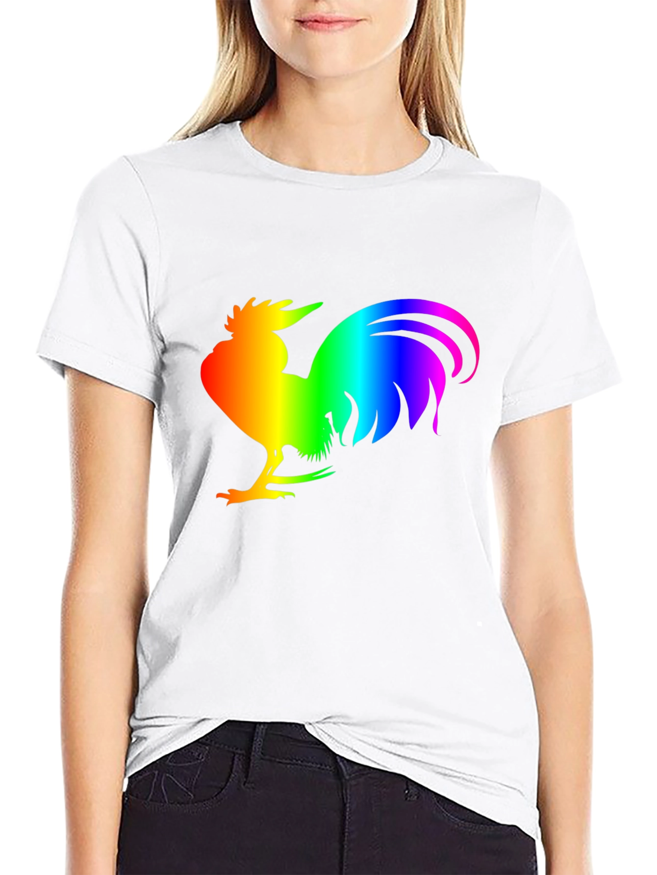 Rainbow Rooster Graphic Tee - Black Cotton Comfort