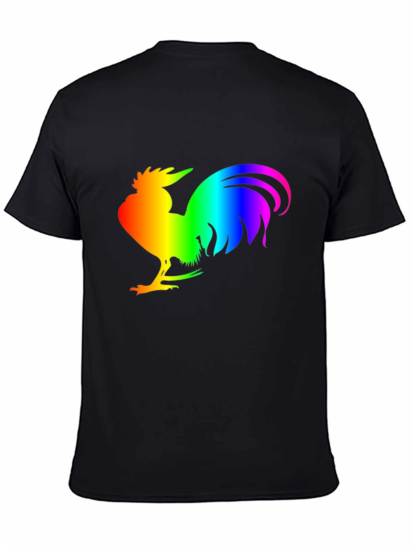 Rainbow Rooster Graphic Tee - Black Cotton Comfort