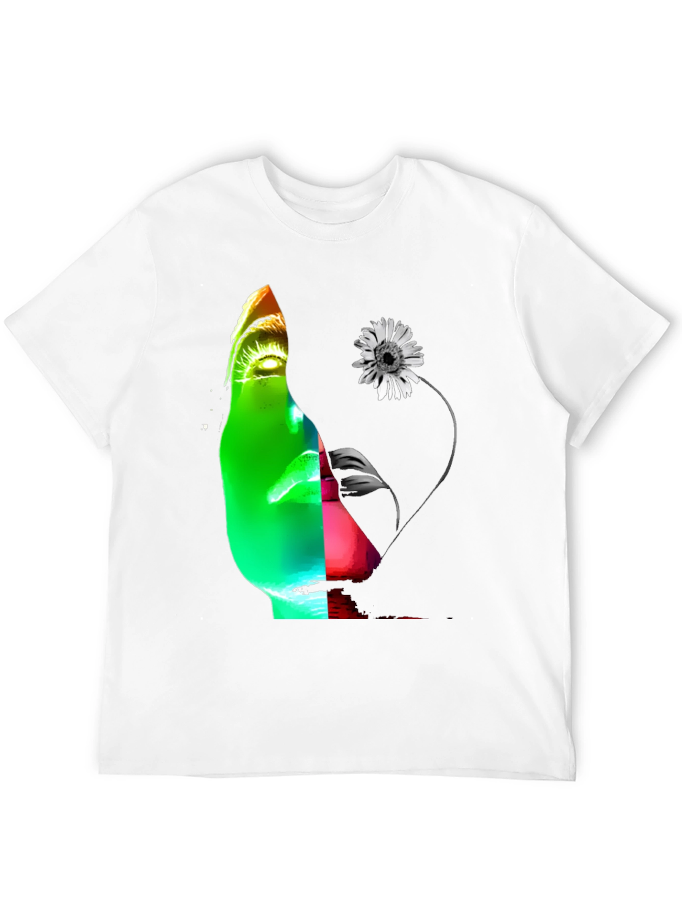 Abstract Face & Flower Graphic Black T-Shirt