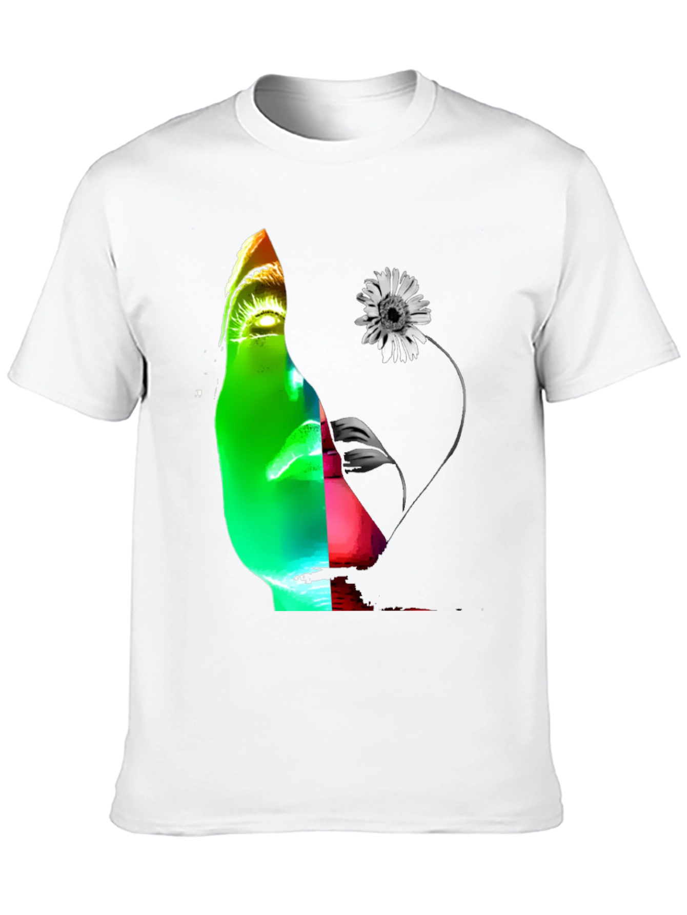 Abstract Face & Flower Graphic Black T-Shirt