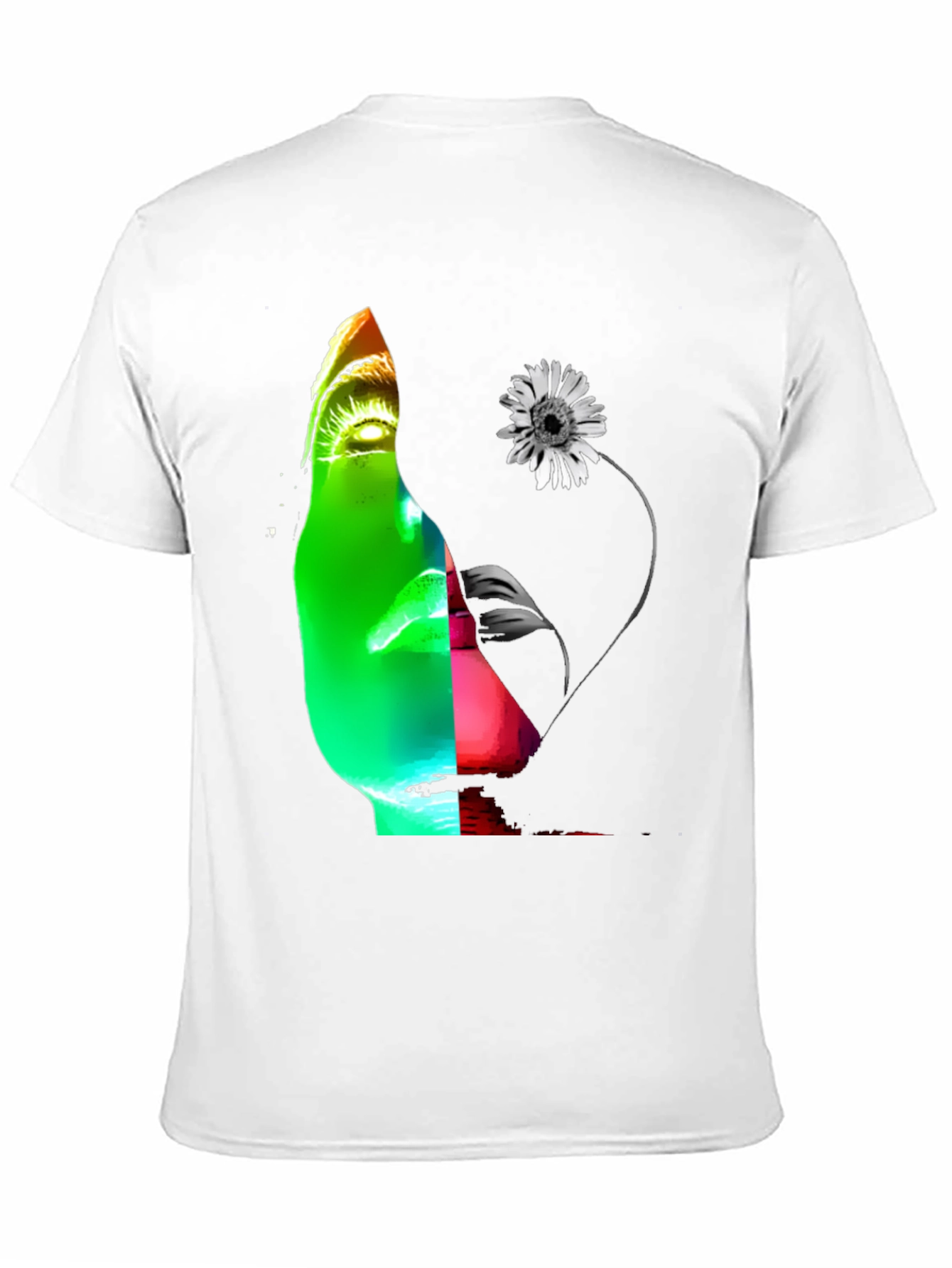 Abstract Face & Flower Graphic Black T-Shirt