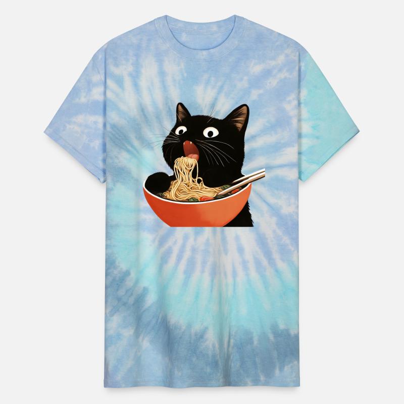 Cute Black Cat Eating Ramen Noodles