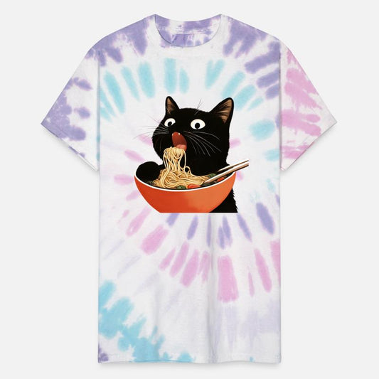 Cute Black Cat Eating Ramen Noodles