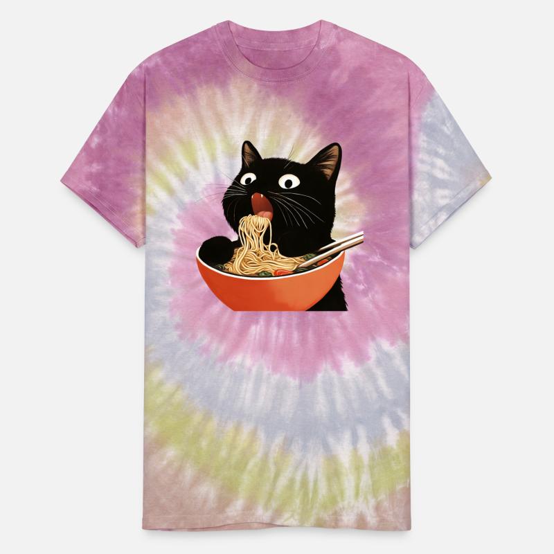 Cute Black Cat Eating Ramen Noodles