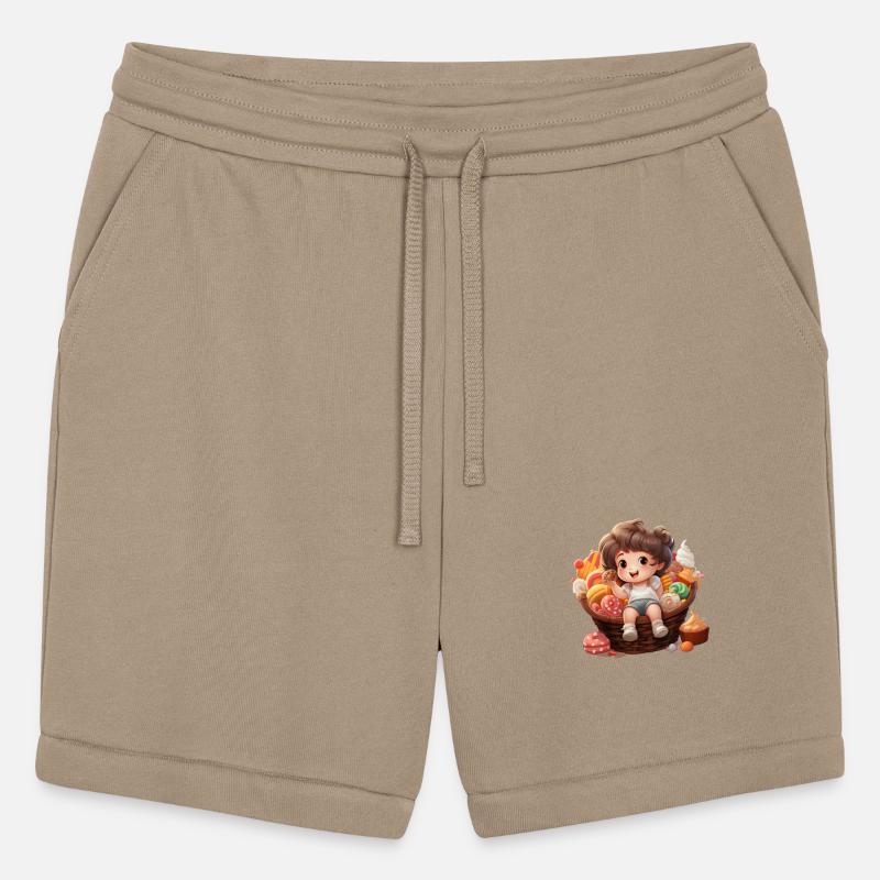 Cute chubby girl in sweets basket