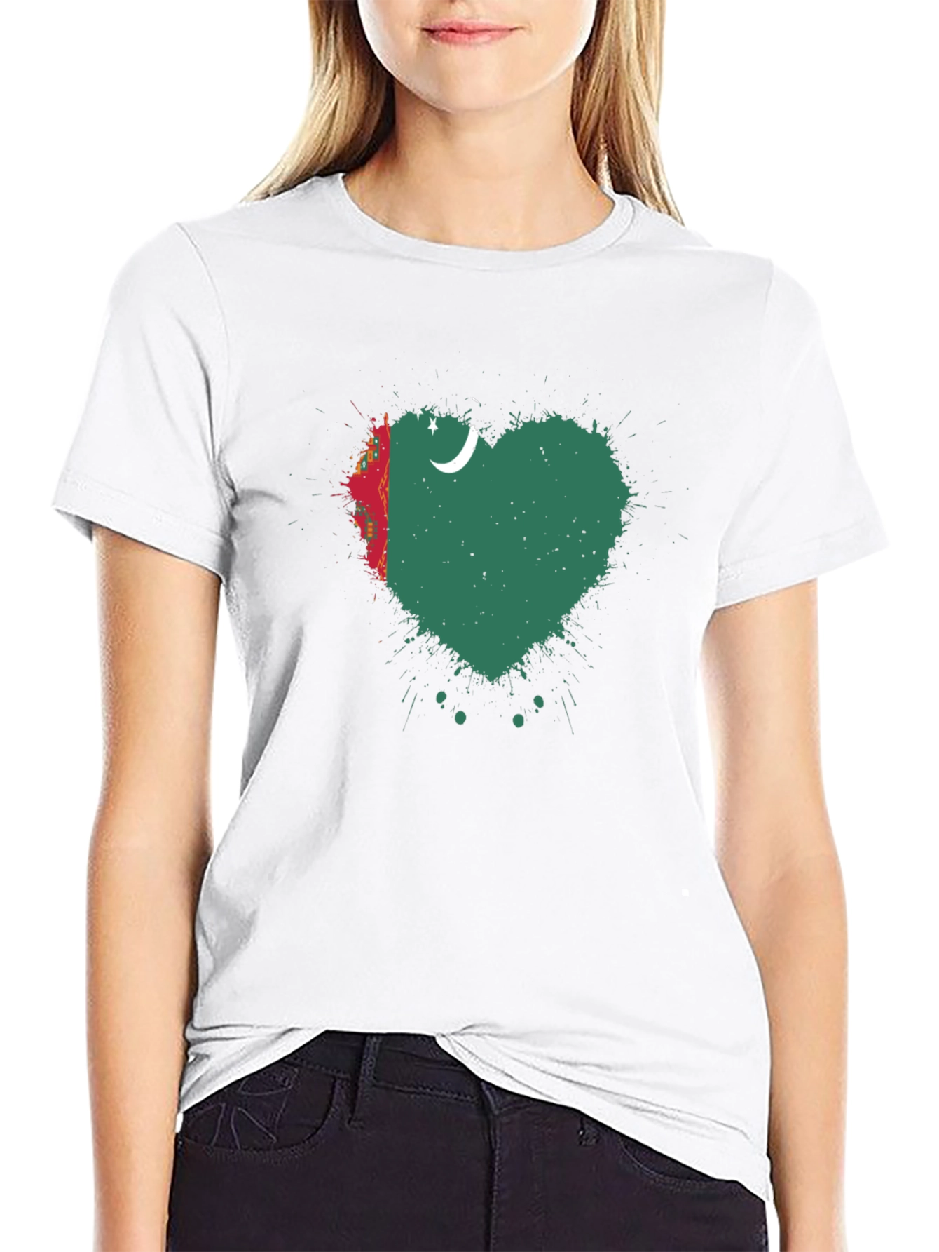 Turkmenistan Heart Flag T-Shirt - Black Cotton Tee