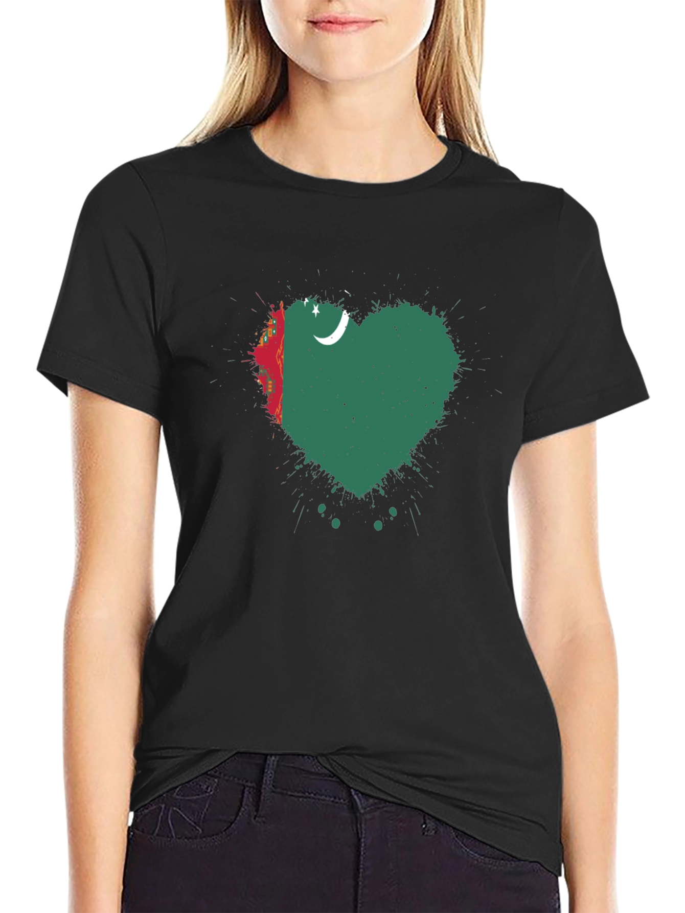 Turkmenistan Heart Flag T-Shirt - Black Cotton Tee