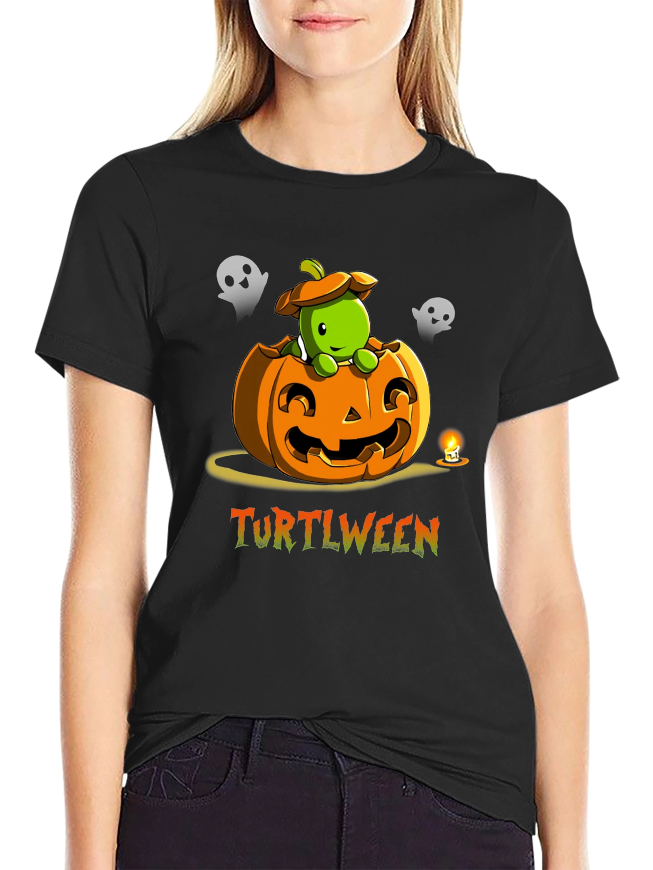 Turtlween Black T-Shirt - Halloween Turtle Pumpkin Design