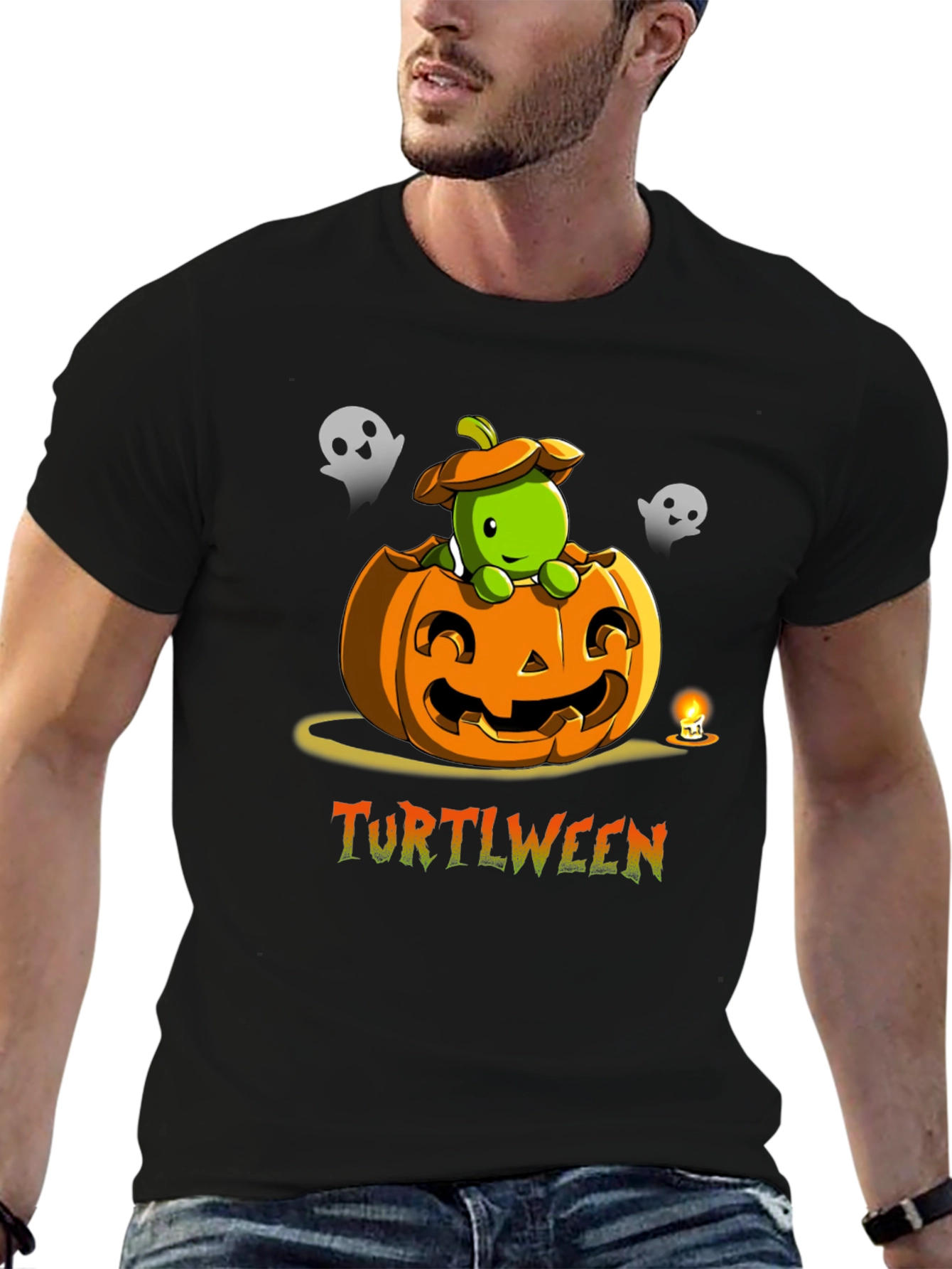 Turtlween Black T-Shirt - Halloween Turtle Pumpkin Design