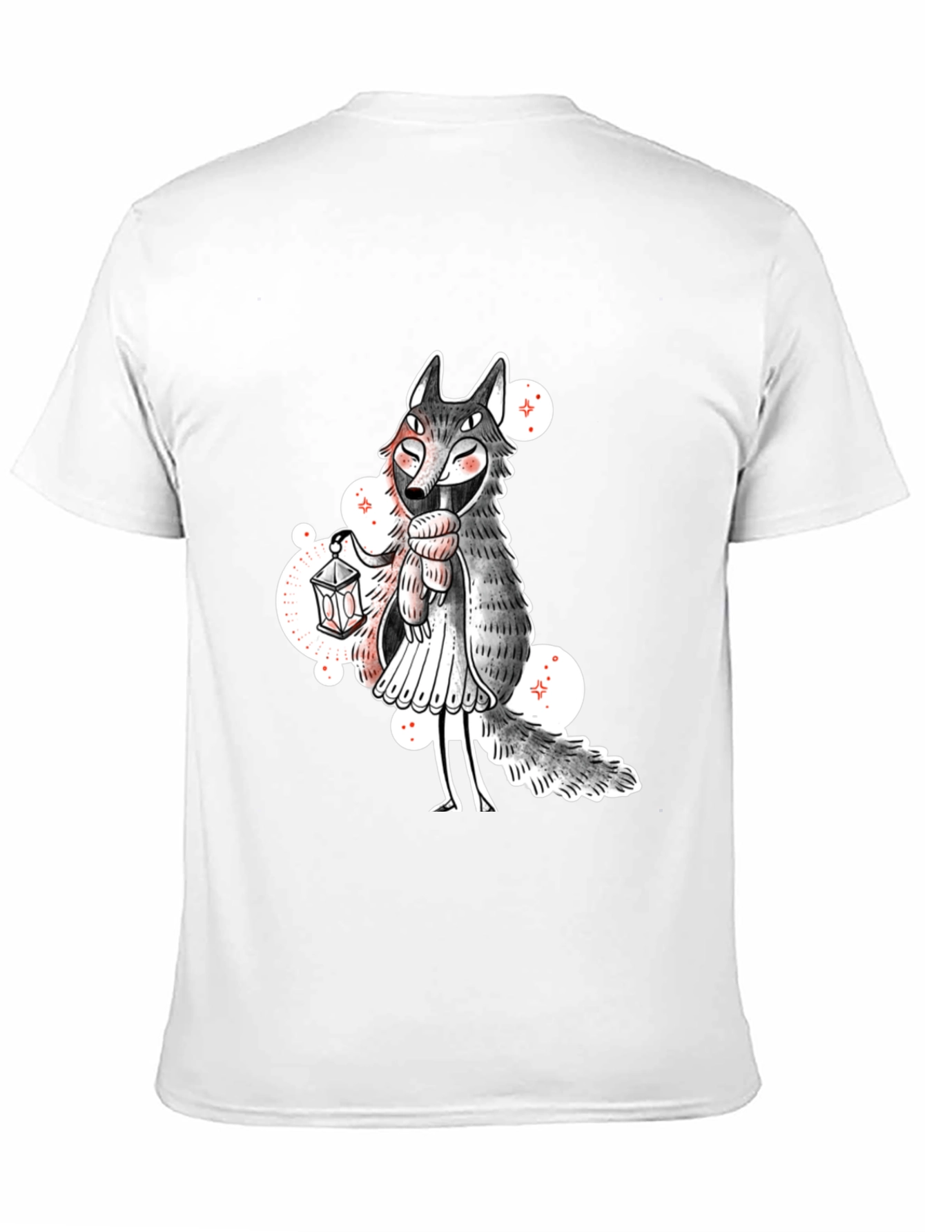 Whimsical Wolf Lantern Graphic Tee - Black