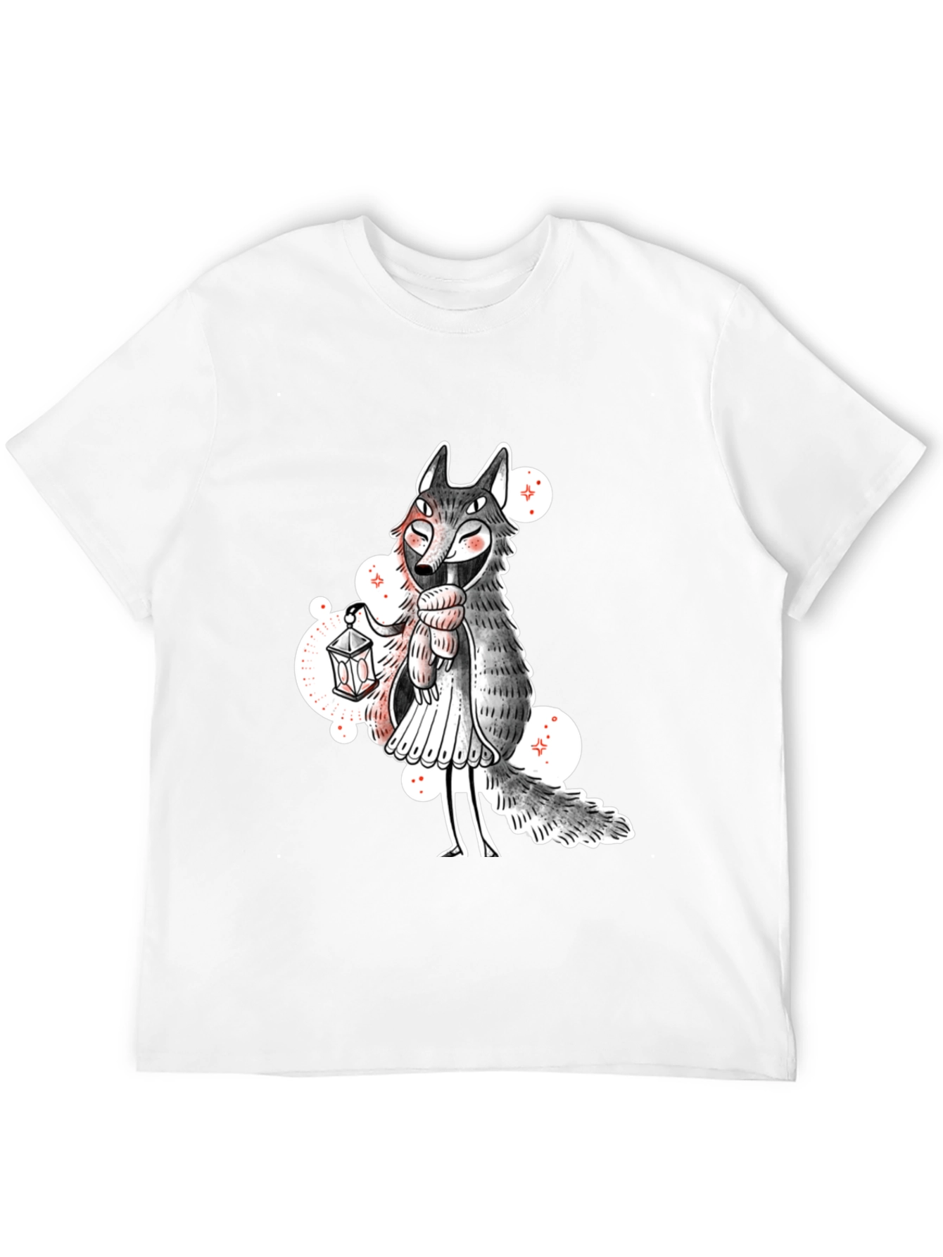 Whimsical Wolf Lantern Graphic Tee - Black