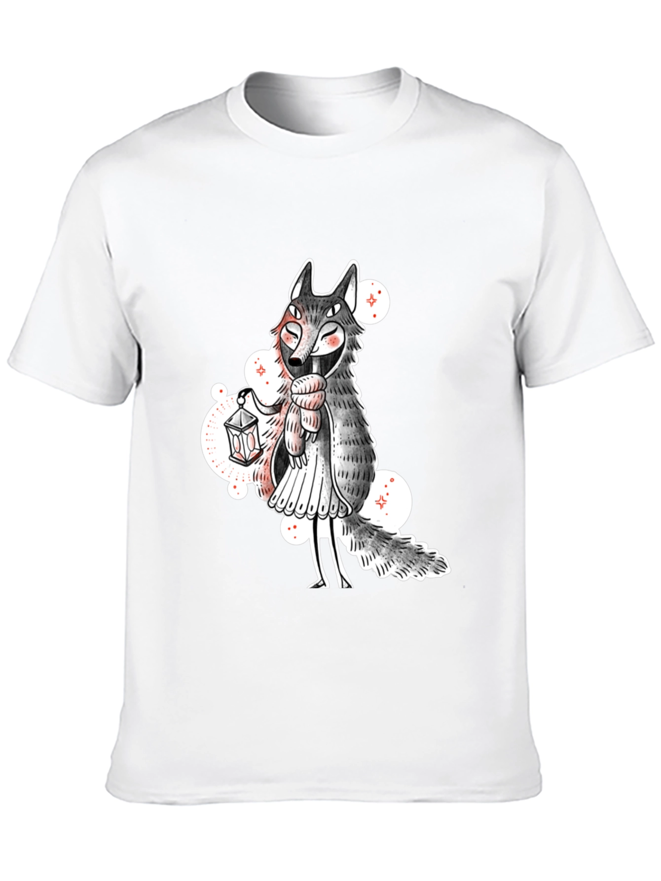 Whimsical Wolf Lantern Graphic Tee - Black